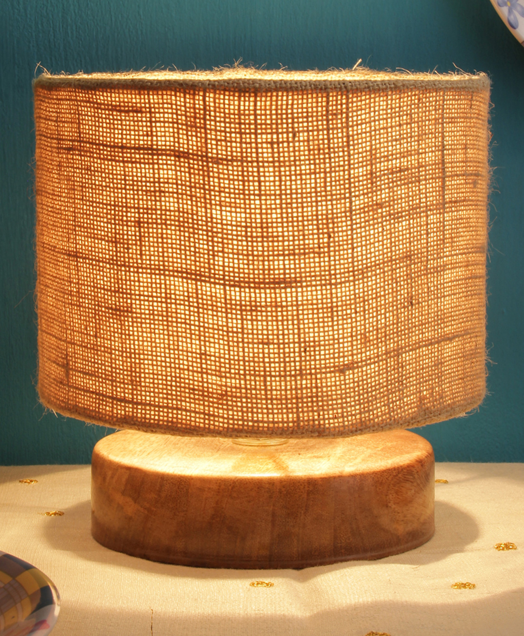 Devansh Jute Shade Lamp With Natural Wood Base - Beige-picture-20