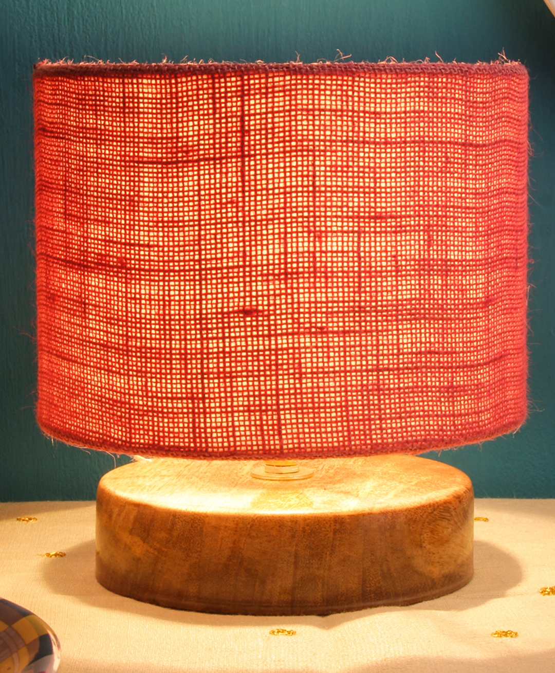 Devansh Jute Shade Lamp With Natural Wood Base - Pink-picture-14