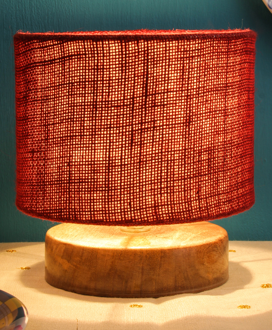 Devansh Jute Shade Lamp With Natural Wood Base - Maroon-picture-26