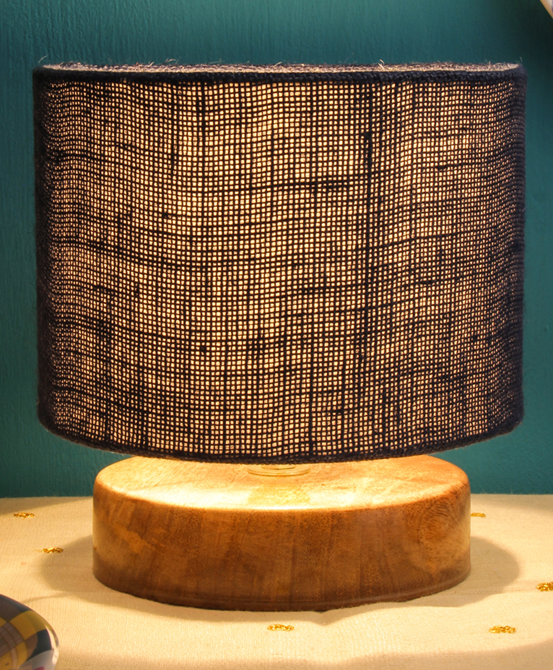 Devansh Jute Shade Lamp With Natural Wood Base - Blue-picture-15