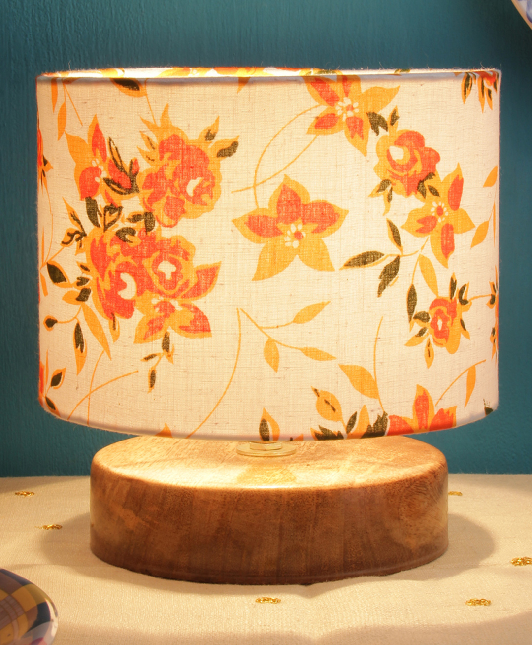 Devansh Cotton Shade Lamp With Natural Wood Base - Multicolor-image-23