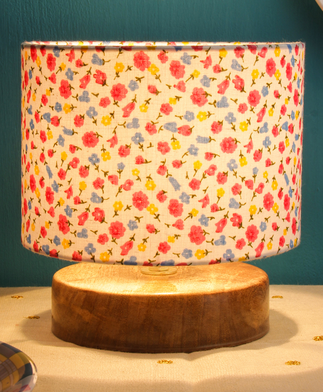 Devansh Cotton Shade Lamp With Natural Wood Base - Multicolor-image-21