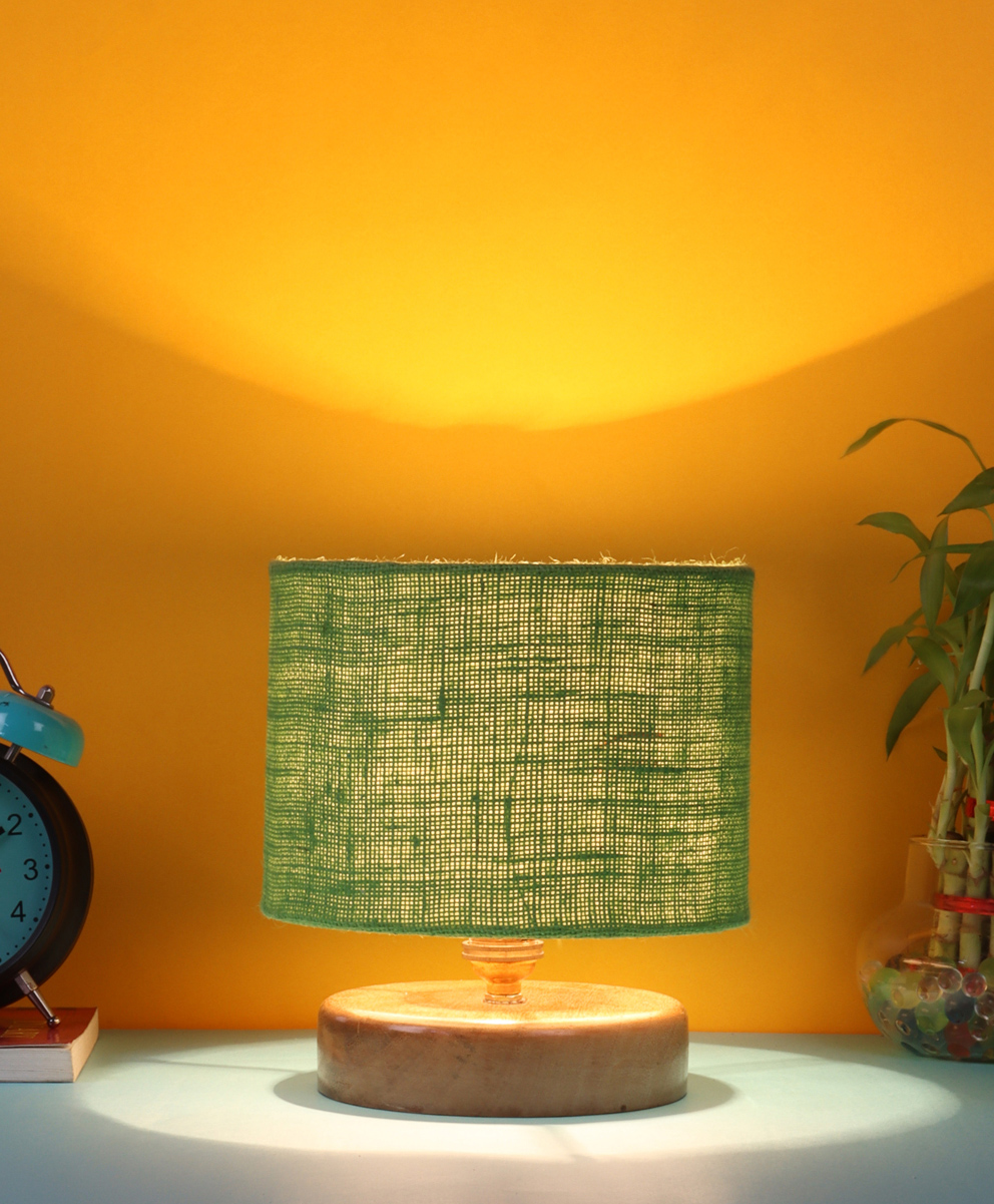 Devansh Jute Shade Lamp With Natural Wood Base - Green-picture-16