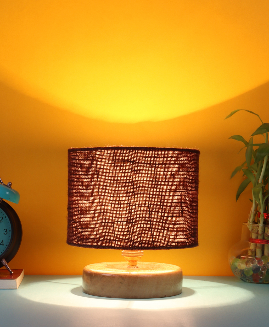 Devansh Jute Shade Lamp With Natural Wood Base - Brown-picture-28