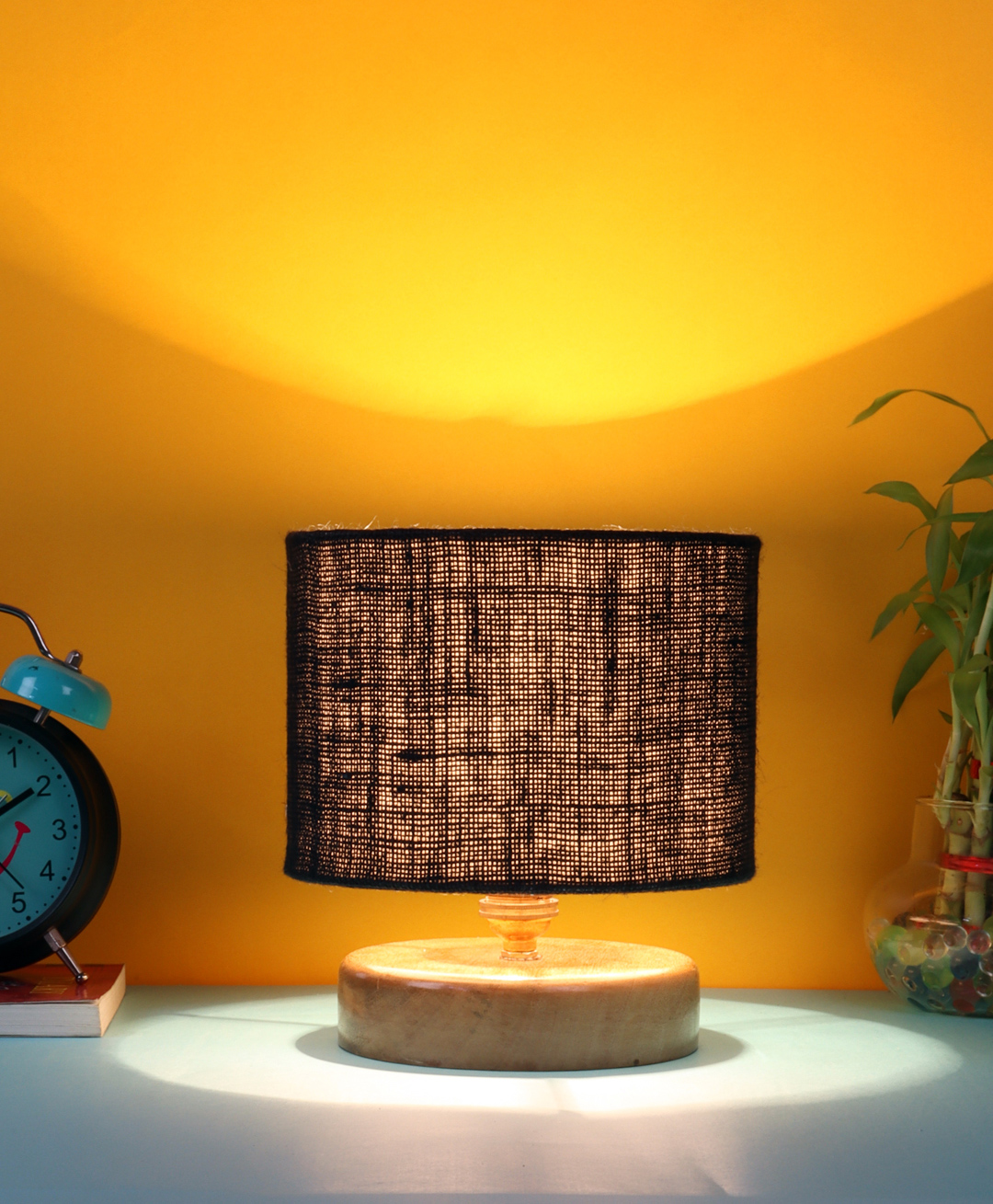 Devansh Jute Shade Lamp With Natural Wood Base - Black-picture-19