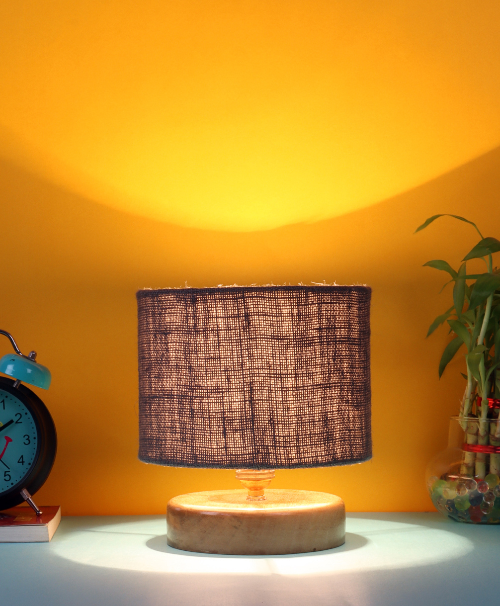 Devansh Jute Shade Lamp With Natural Wood Base - Grey-picture-18