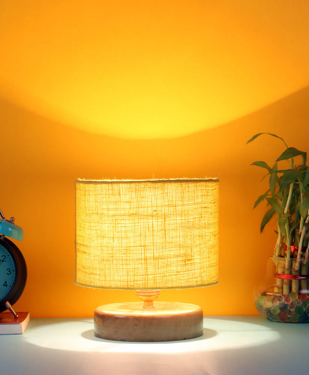 Devansh Jute Shade Lamp With Natural Wood Base - Yellow-picture-21
