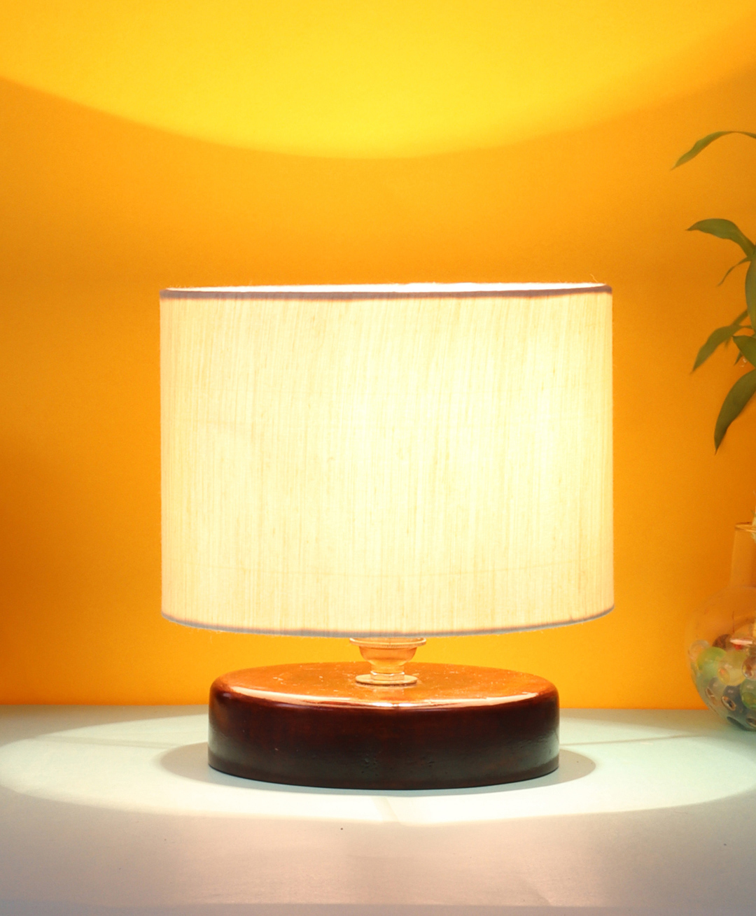 Devansh Cotton Shade Lamp with Brown Wood Base - Off White-image-20