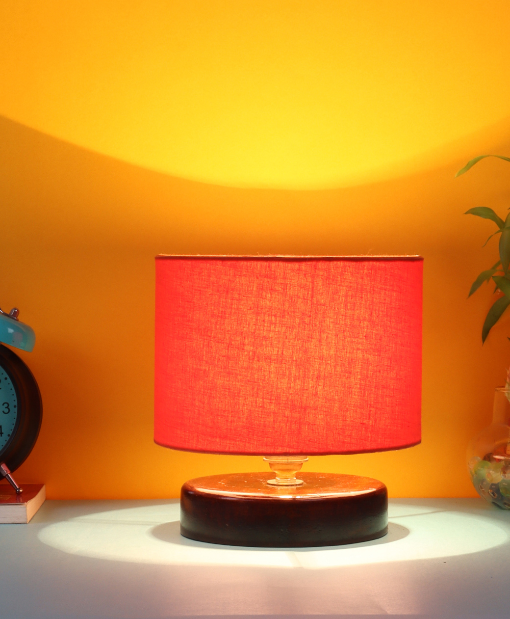 Devansh Cotton Shade Lamp with Brown Wood Base - Brown-image-17