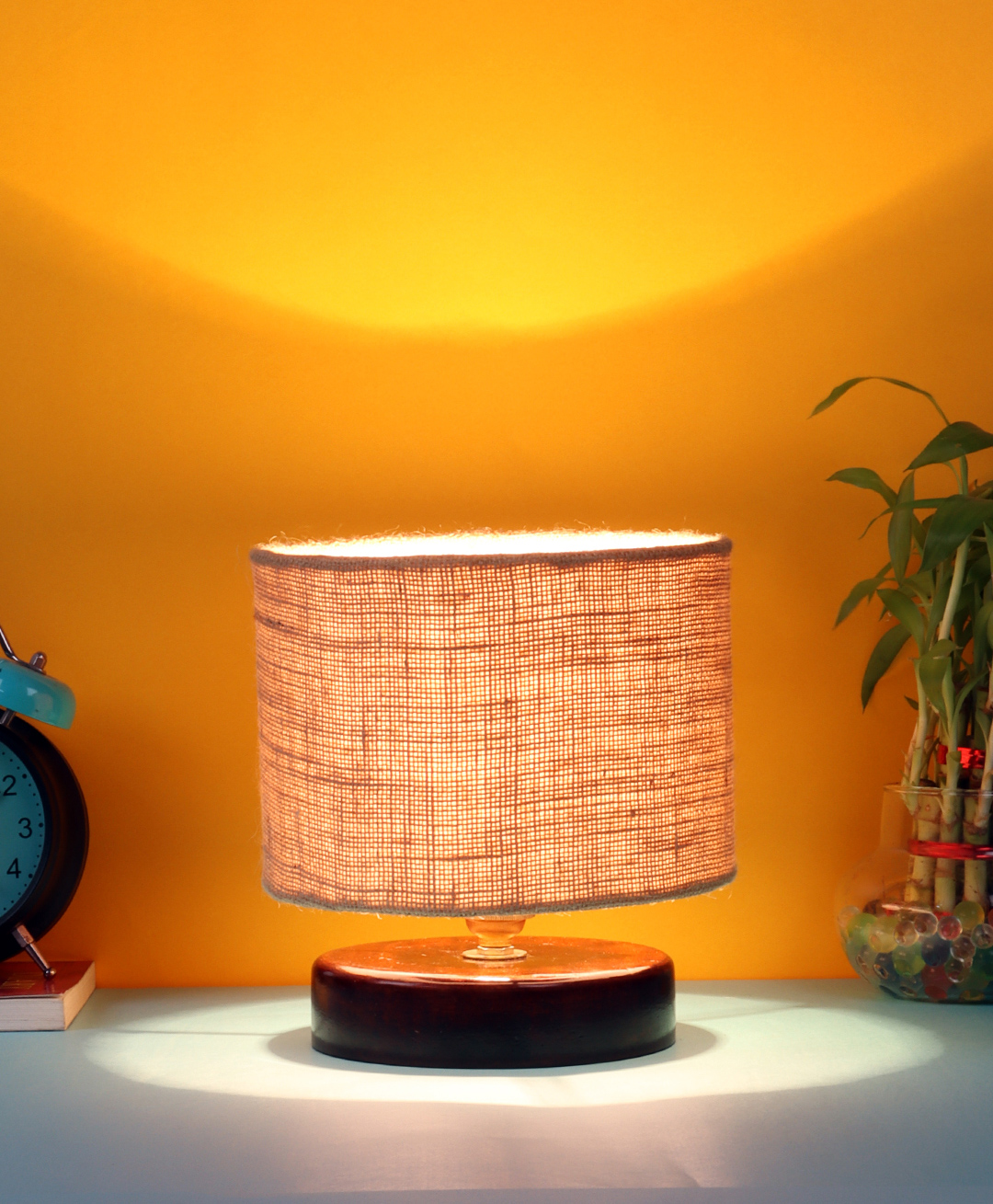 Devansh Jute Shade Lamp with Brown Wood Base - Beige-picture-12