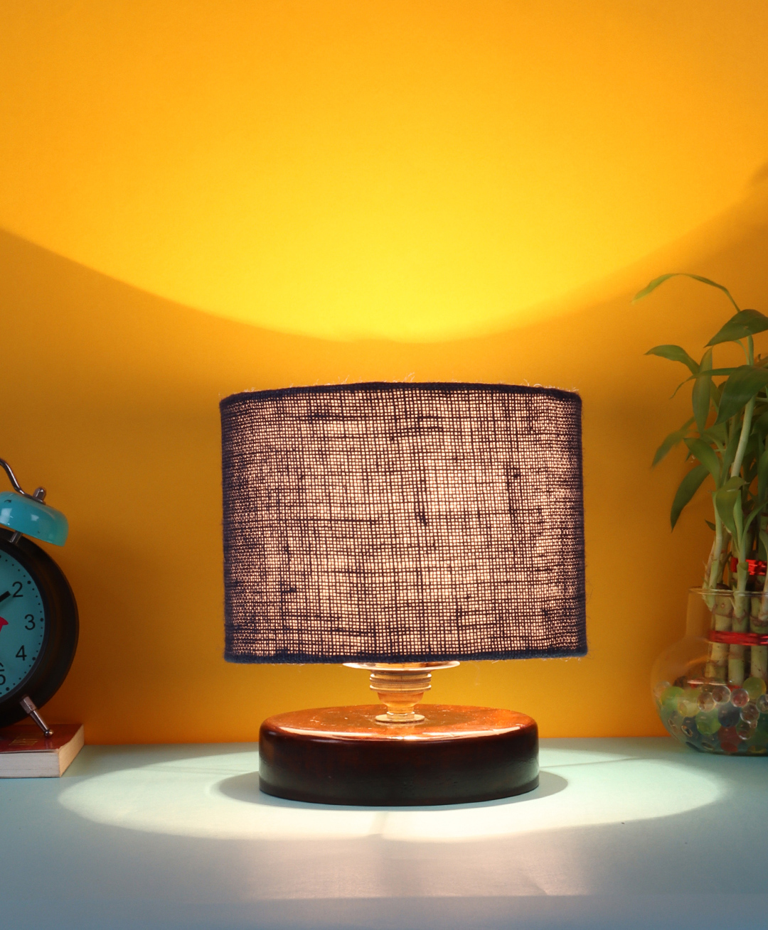 Devansh Jute Shade Lamp with Brown Wood Base - Blue-picture-26