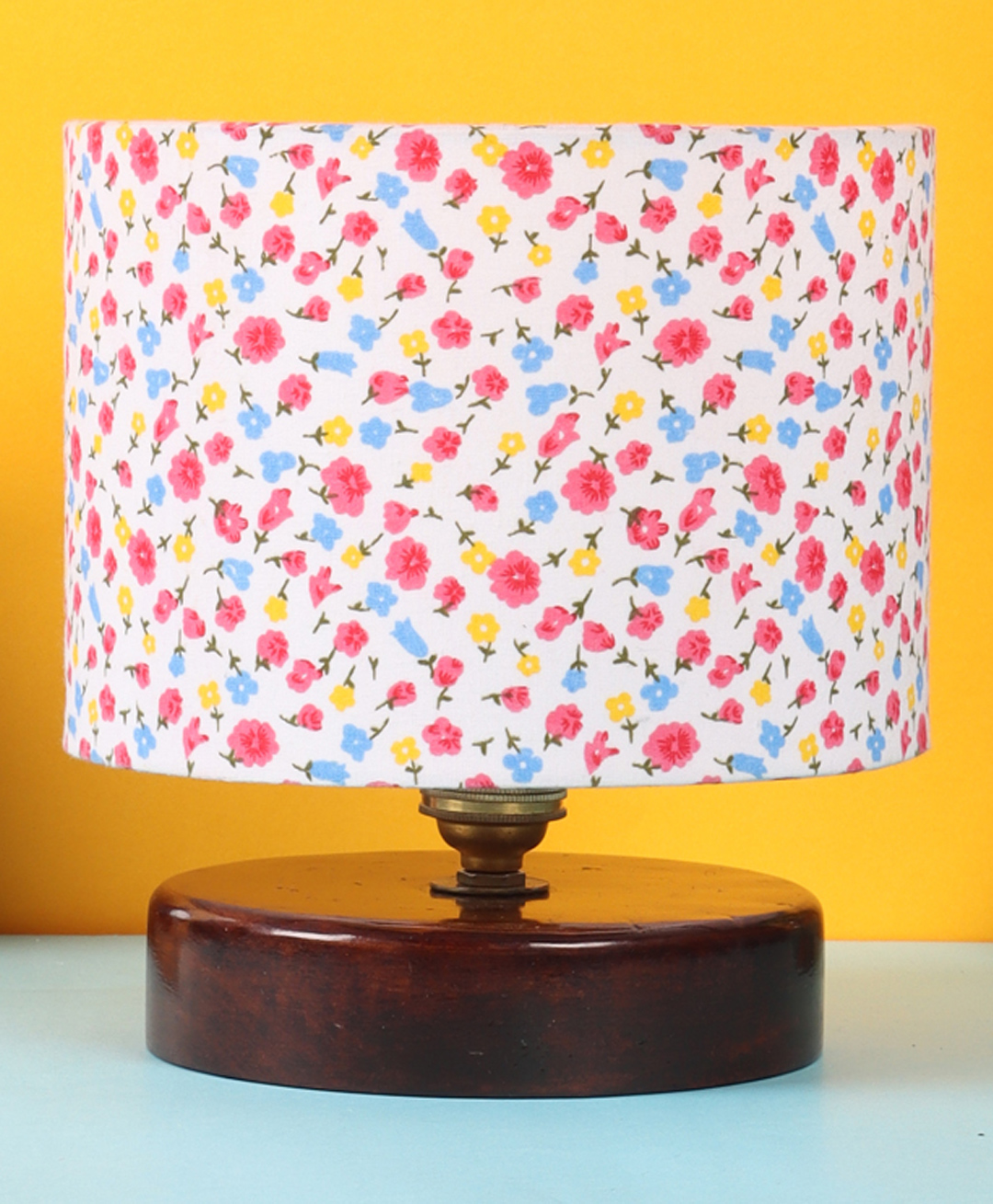 Devansh Cotton Shade Lamp with Brown Wood Base - Multicolor-image-29