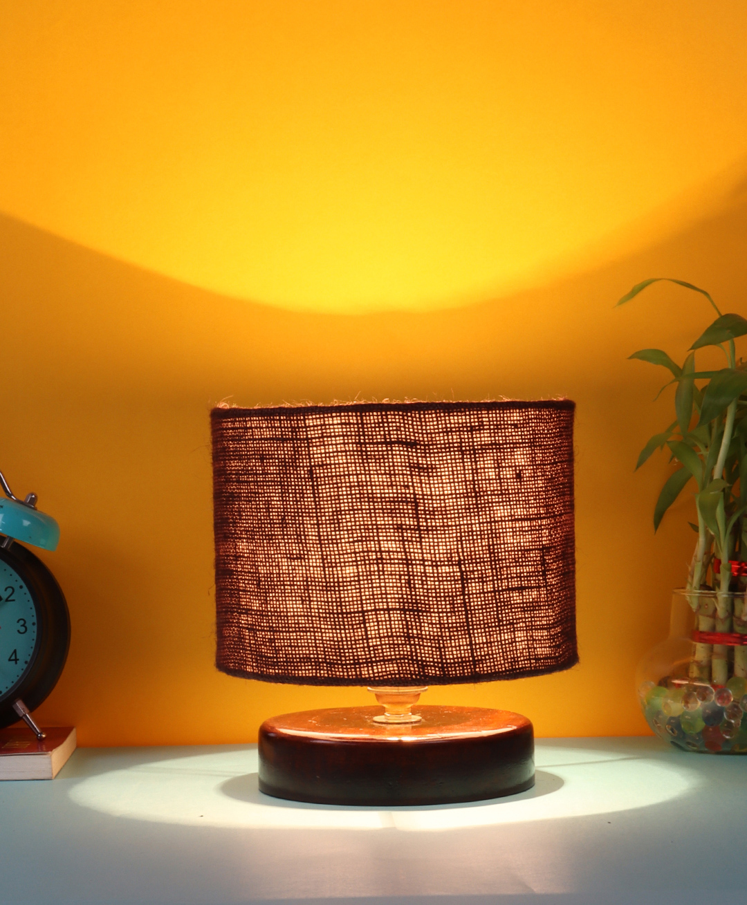 Devansh Jute Shade Lamp with Brown Wood Base - Brown-image-21