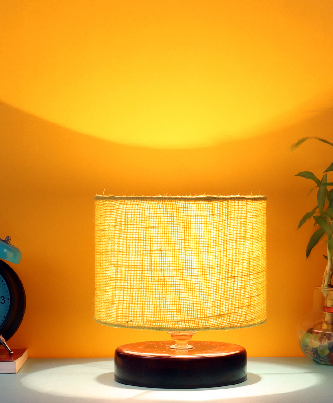 Devansh Jute Shade Lamp with Brown Wood Base - Yellow-picture-11