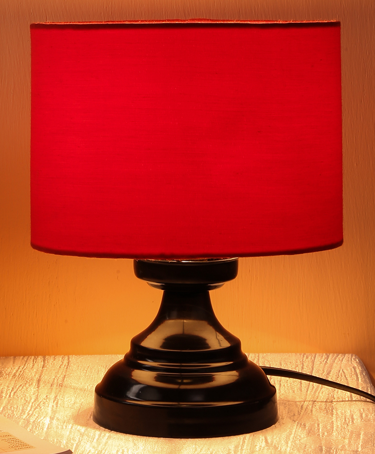 Devansh Cotton Shade Lamp With Black Iron Base - Red-image-24