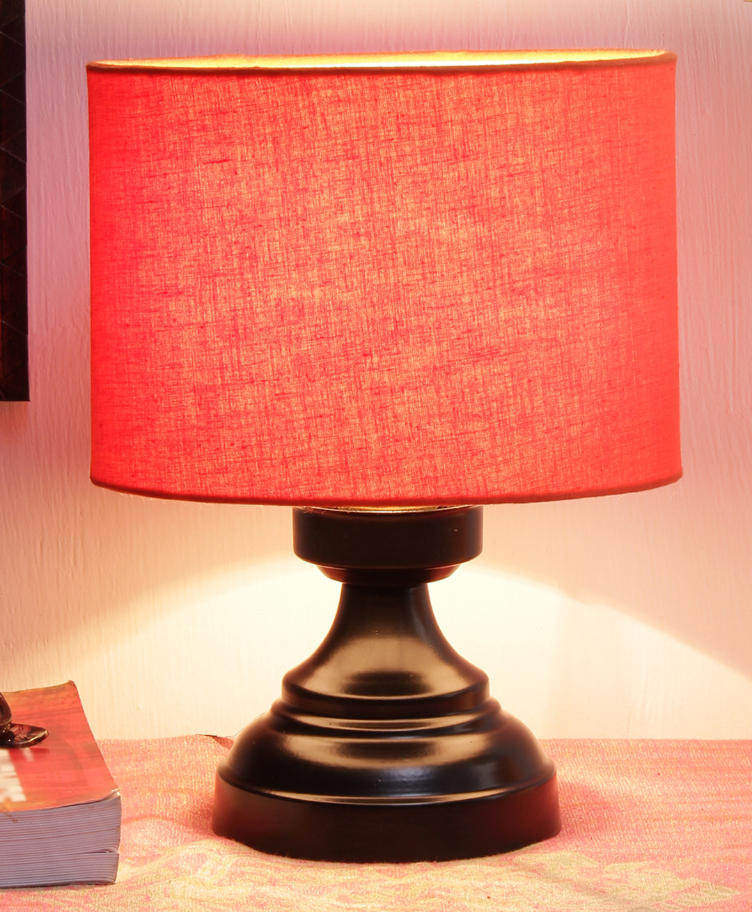 Devansh Cotton Shade Lamp With Black Iron Base - Orange-image-25