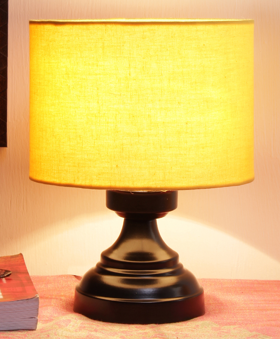 Devansh Cotton Shade Lamp With Black Iron Base - Yellow-image-26