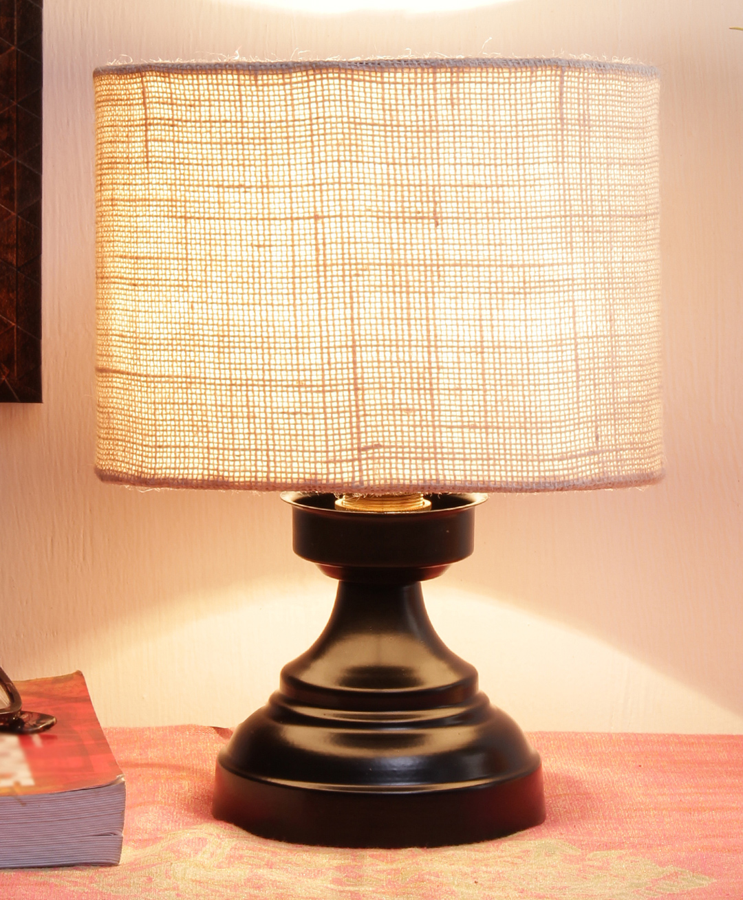 Devansh Jute Shade Lamp With Black Iron Base - White-picture-39