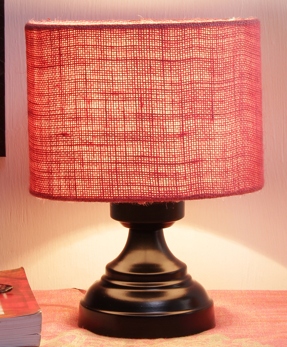 Devansh Jute Shade Lamp With Black Iron Base - Pink-picture-15