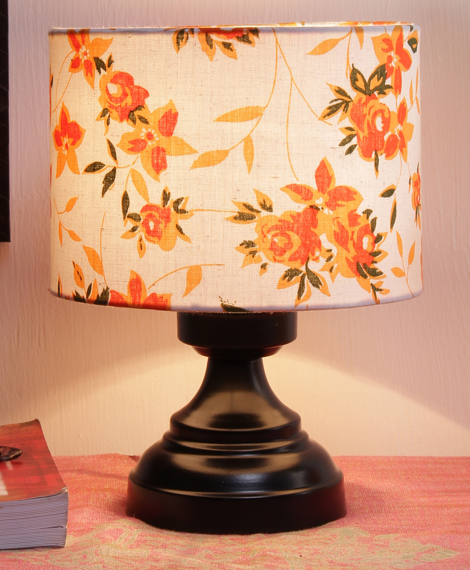 Devansh Cotton Shade Lamp With Black Iron Base - Multicolor-image-0