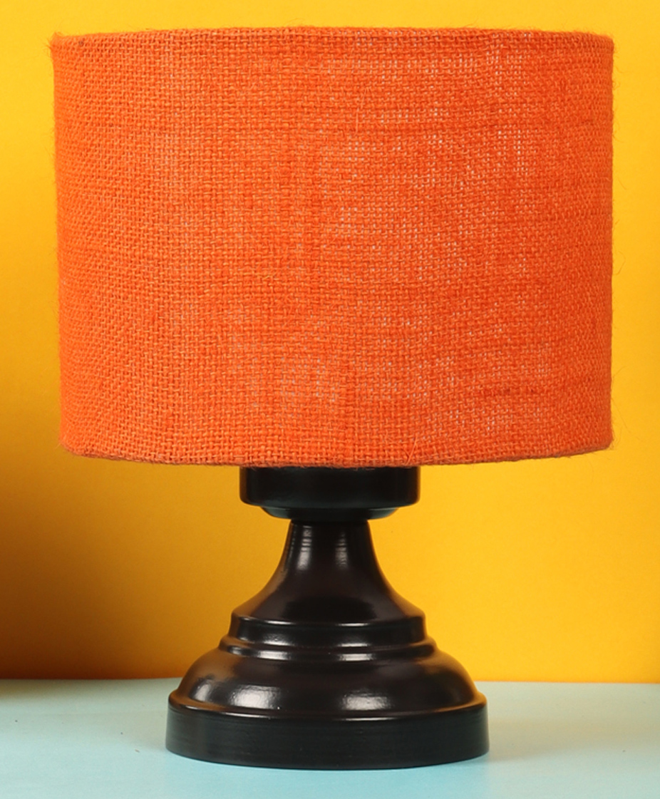 Devansh Jute Shade Lamp With Black Iron Base - Orange-image-0