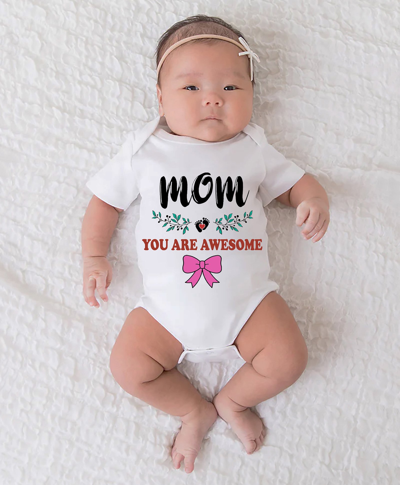 BLUSHES 100% Cotton Mothers Day Theme Half Sleeves Mom You Are Awesome Text Printed Onesie - White-picture-4