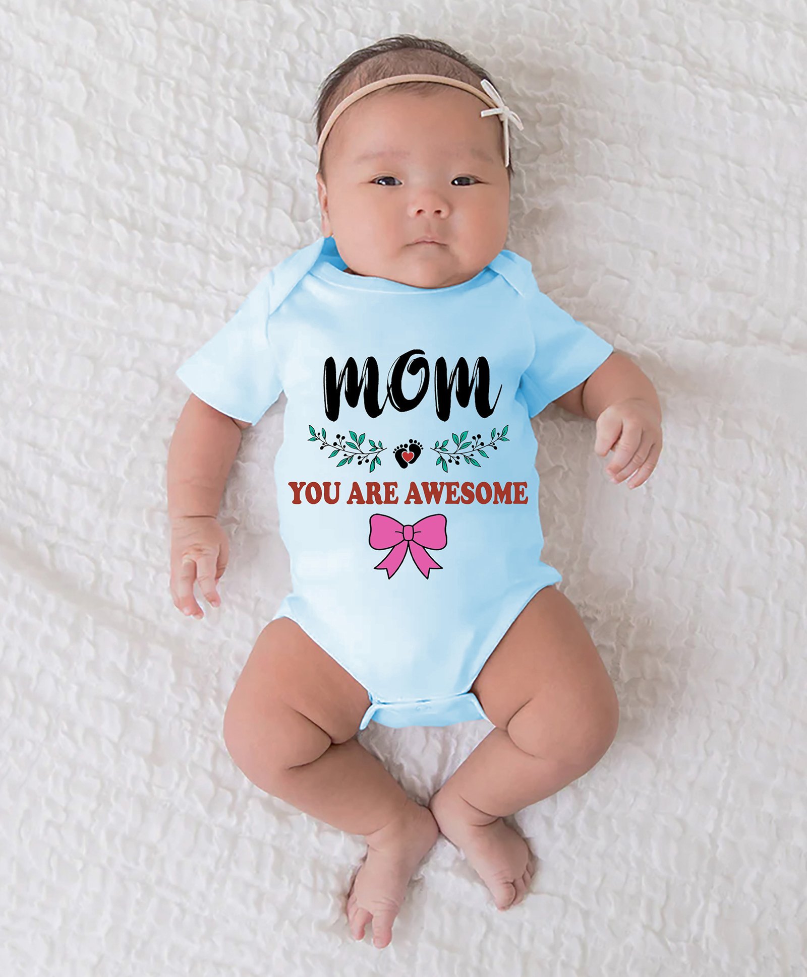 BLUSHES 100% Cotton Mothers Day Theme Half Sleeves Mom You Are Awesome Text Printed Onesie - Powder Blue-picture-41
