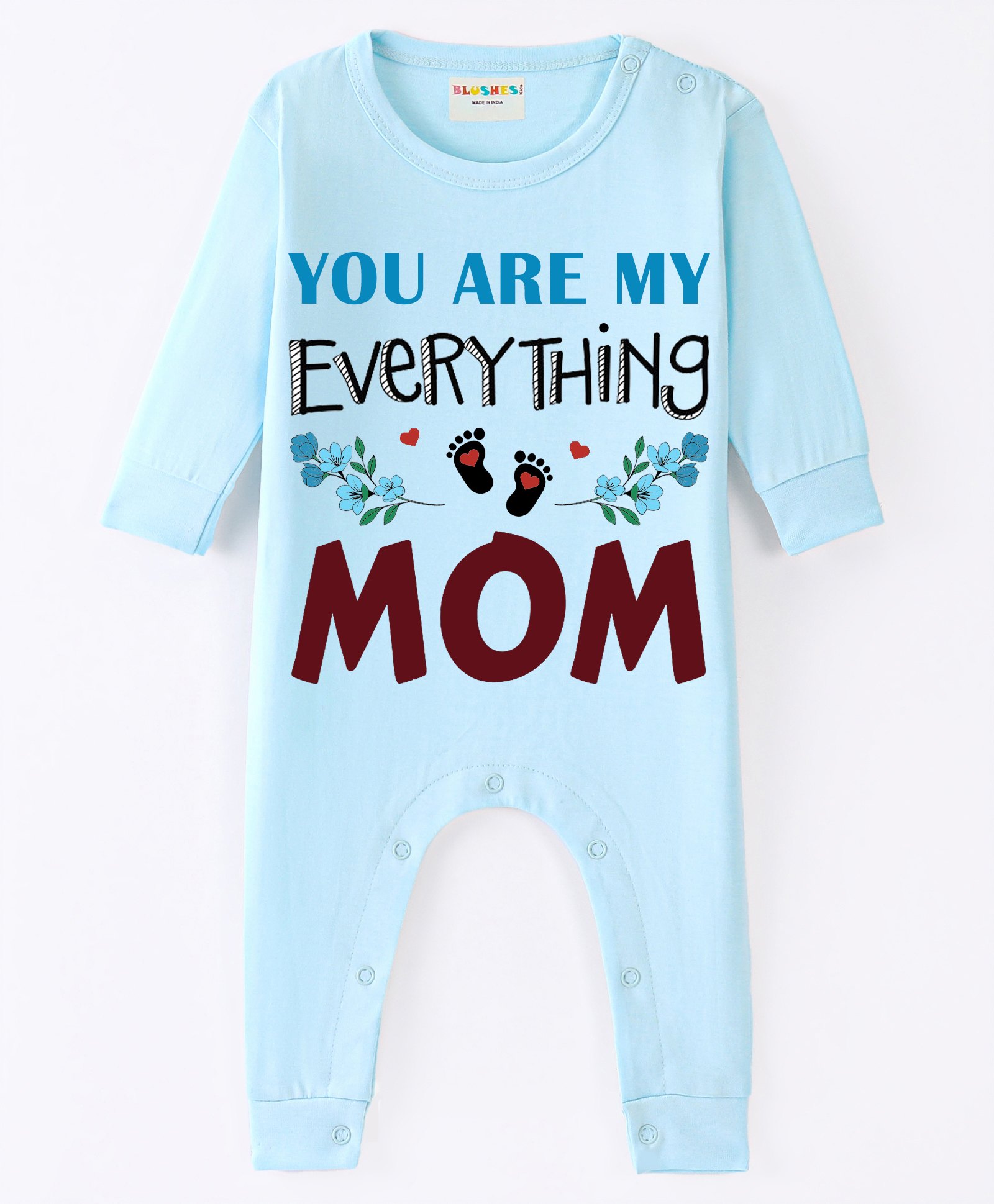 BLUSHES 100% Cotton Mothers Day Theme Full Sleeves You Are My Everything Mom Text Printed Romper - Powder Blue-picture-26