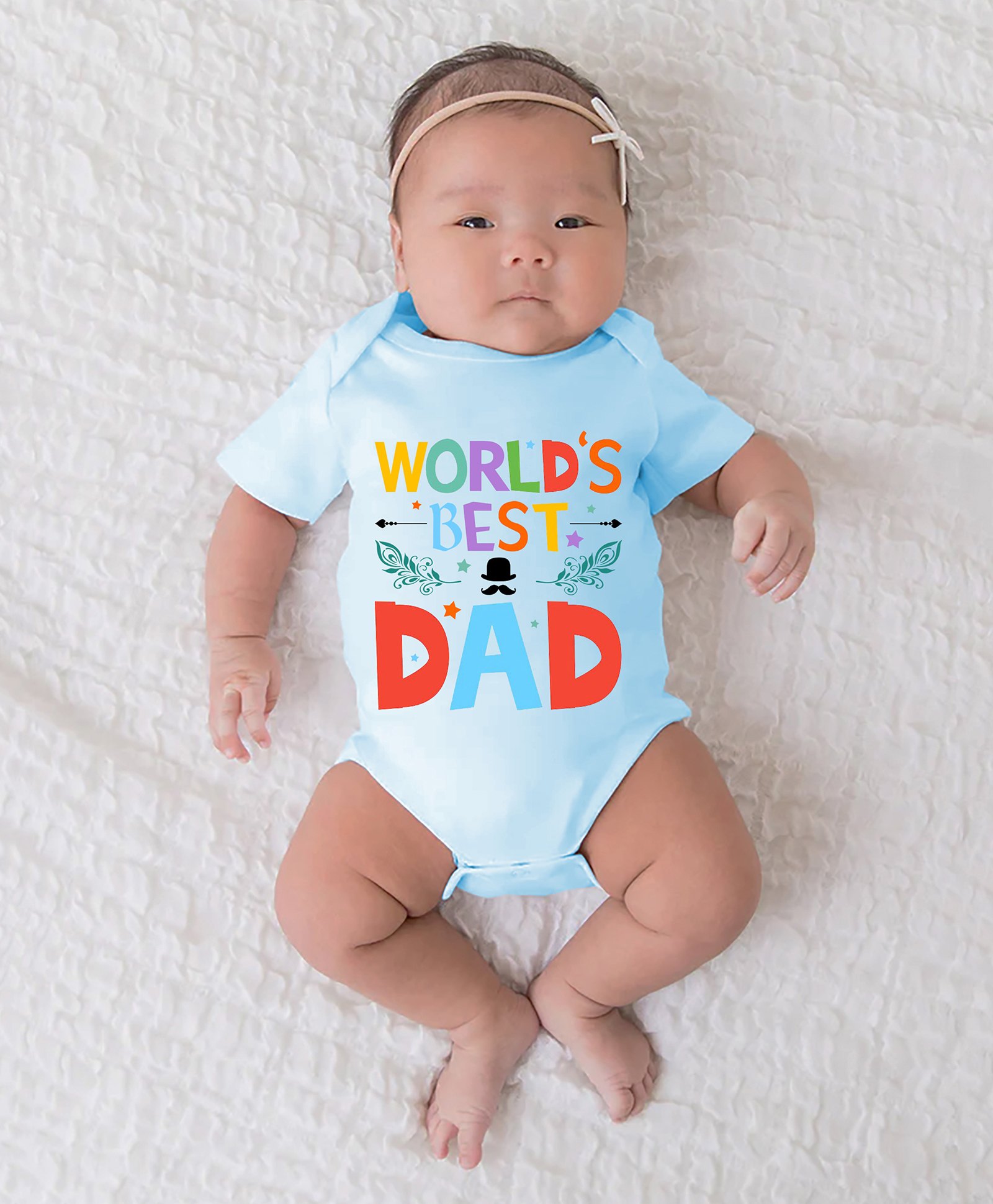 BLUSHES 100% Cotton Fathers Day Theme Half Sleeves Worlds Best Dad Text Printed Onesie - Powder Blue-image-20