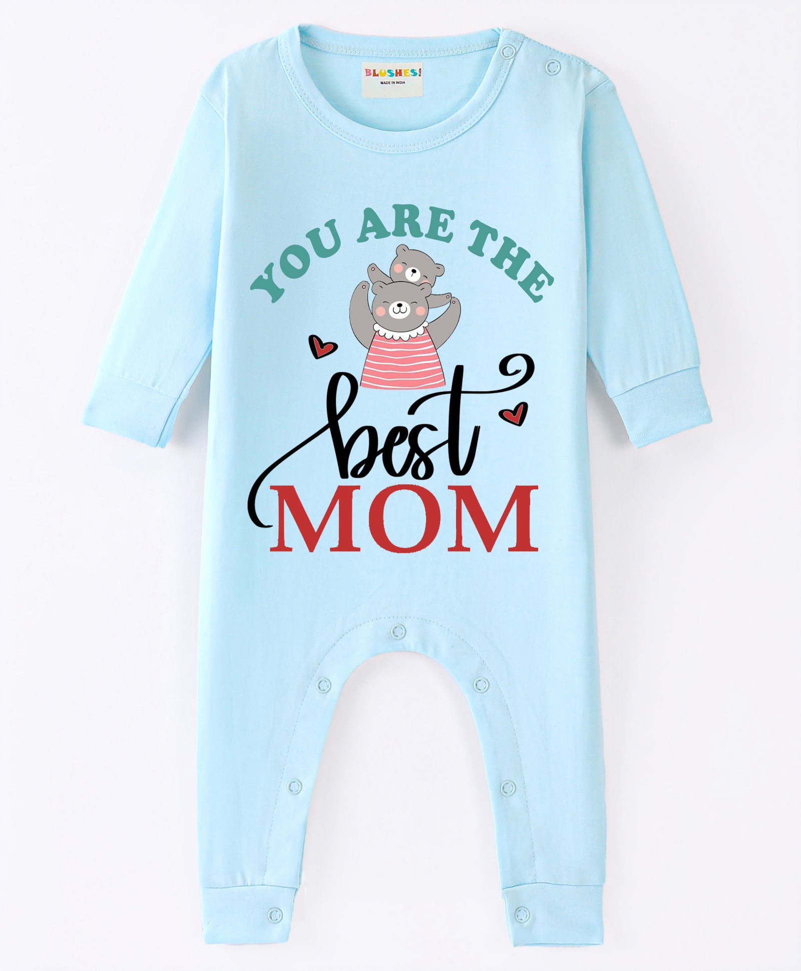 BLUSHES 100% Cotton Mothers Day Theme Full Sleeves You Are The Best Mom Text Printed Romper - Powder Blue-picture-12