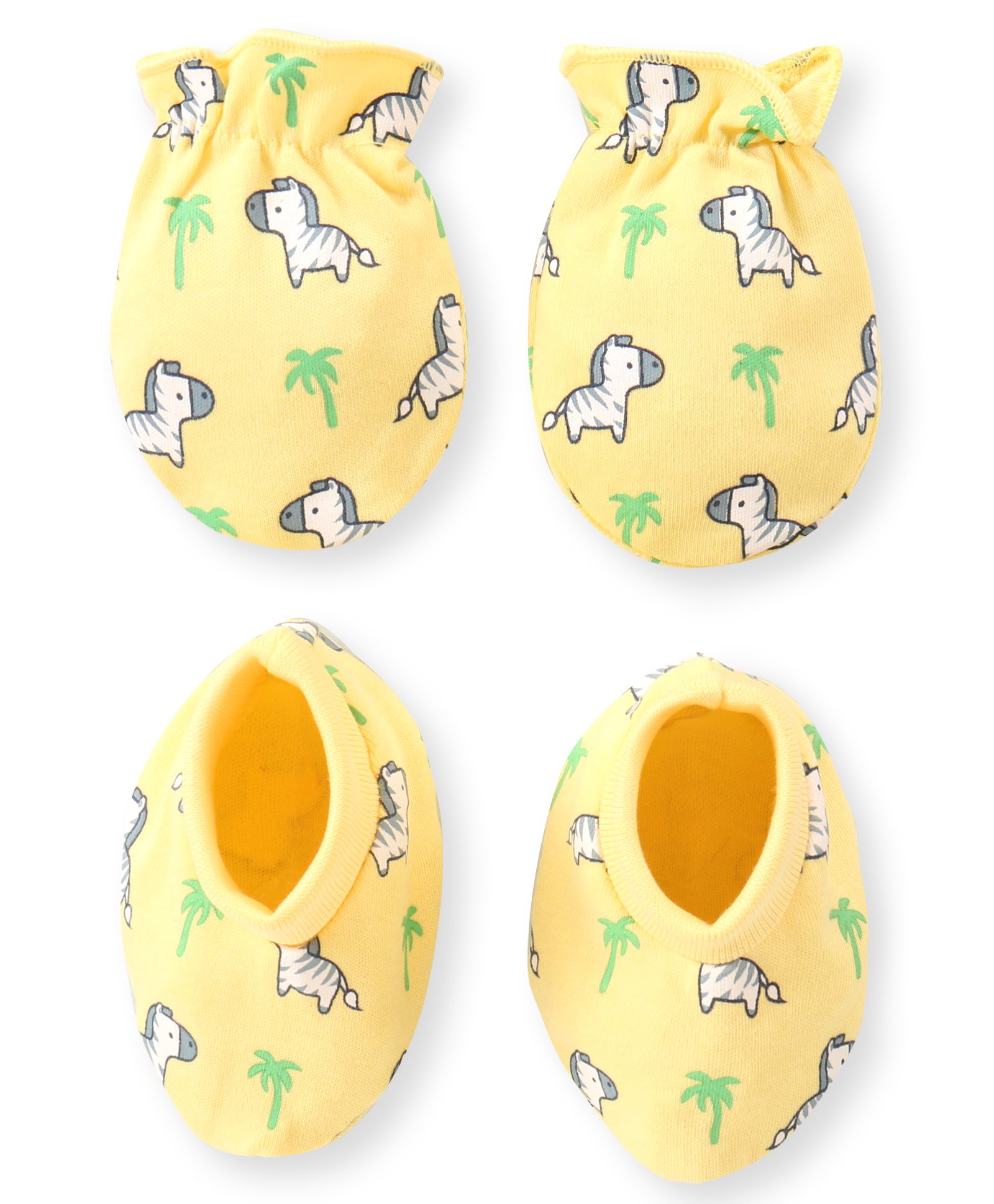 Babyhug 100% Cotton Mittens & Booties Set Zebra Print - Yellow-image-17