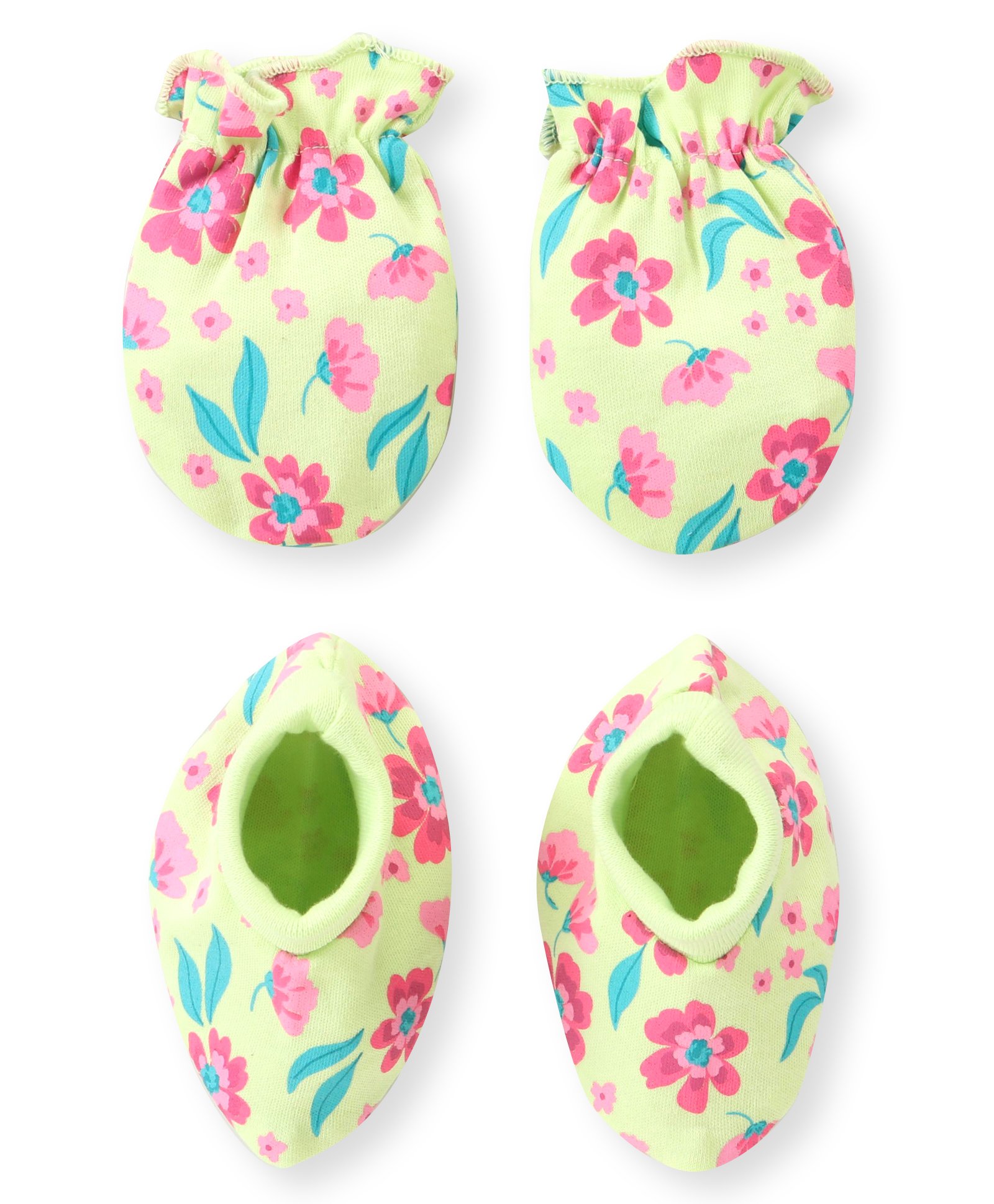 Babyhug 100% Cotton Mittens & Booties Set Floral Print - Yellow-image-32