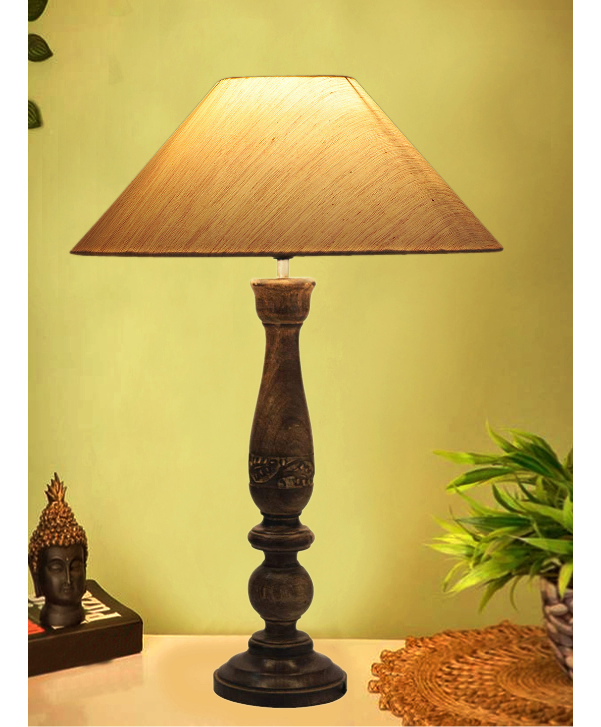 Devansh CoolieOff White Cotton ShadeLamp withWood Base-image-14