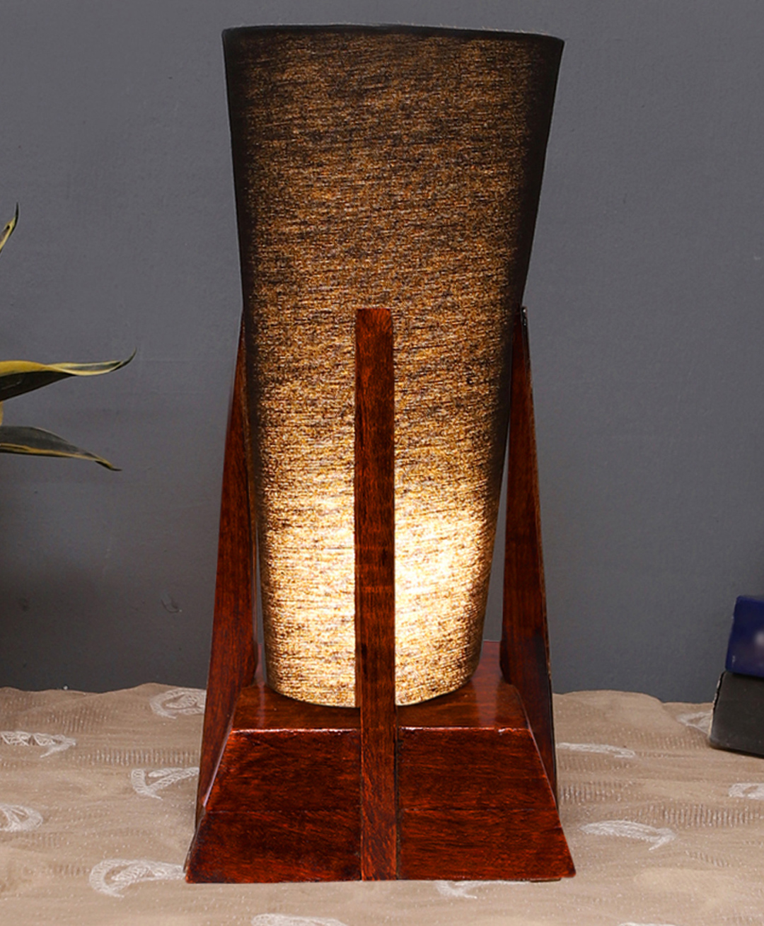 Devansh Black Cotton conical Wooden Table Lamp-picture-24