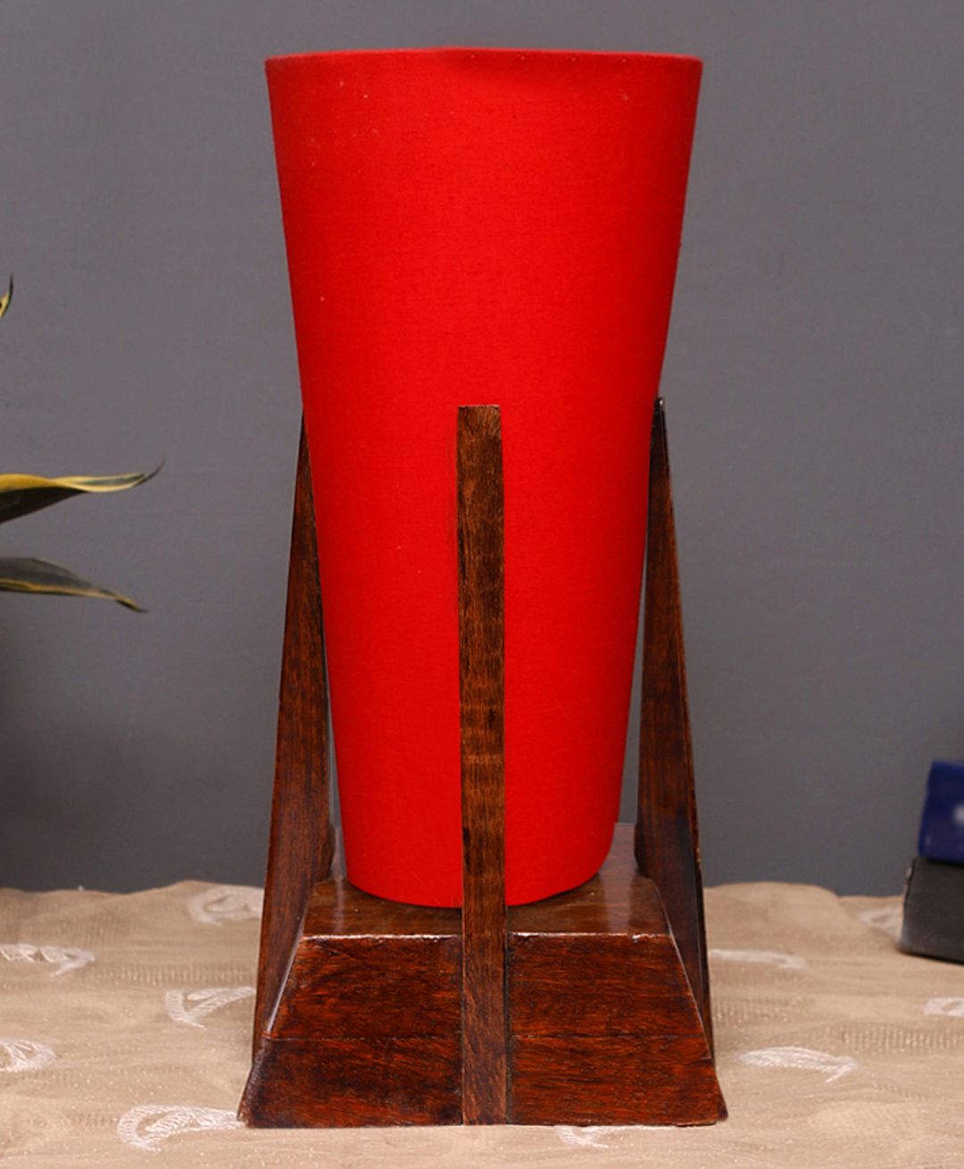 Devansh Red Cotton conical Wooden Table Lamp-picture-10