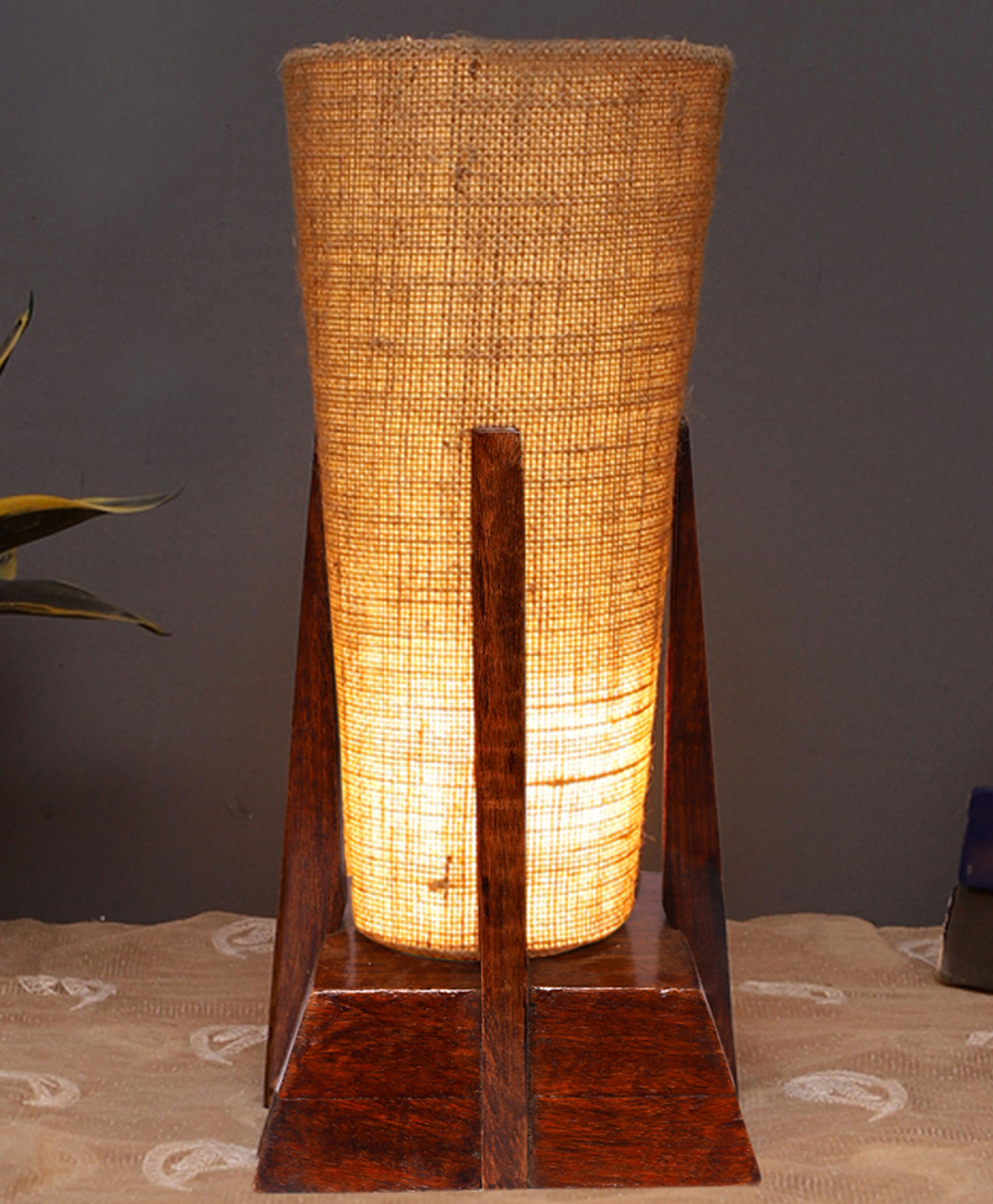 Devansh Beige Jute conical Wooden Table Lamp-image-16