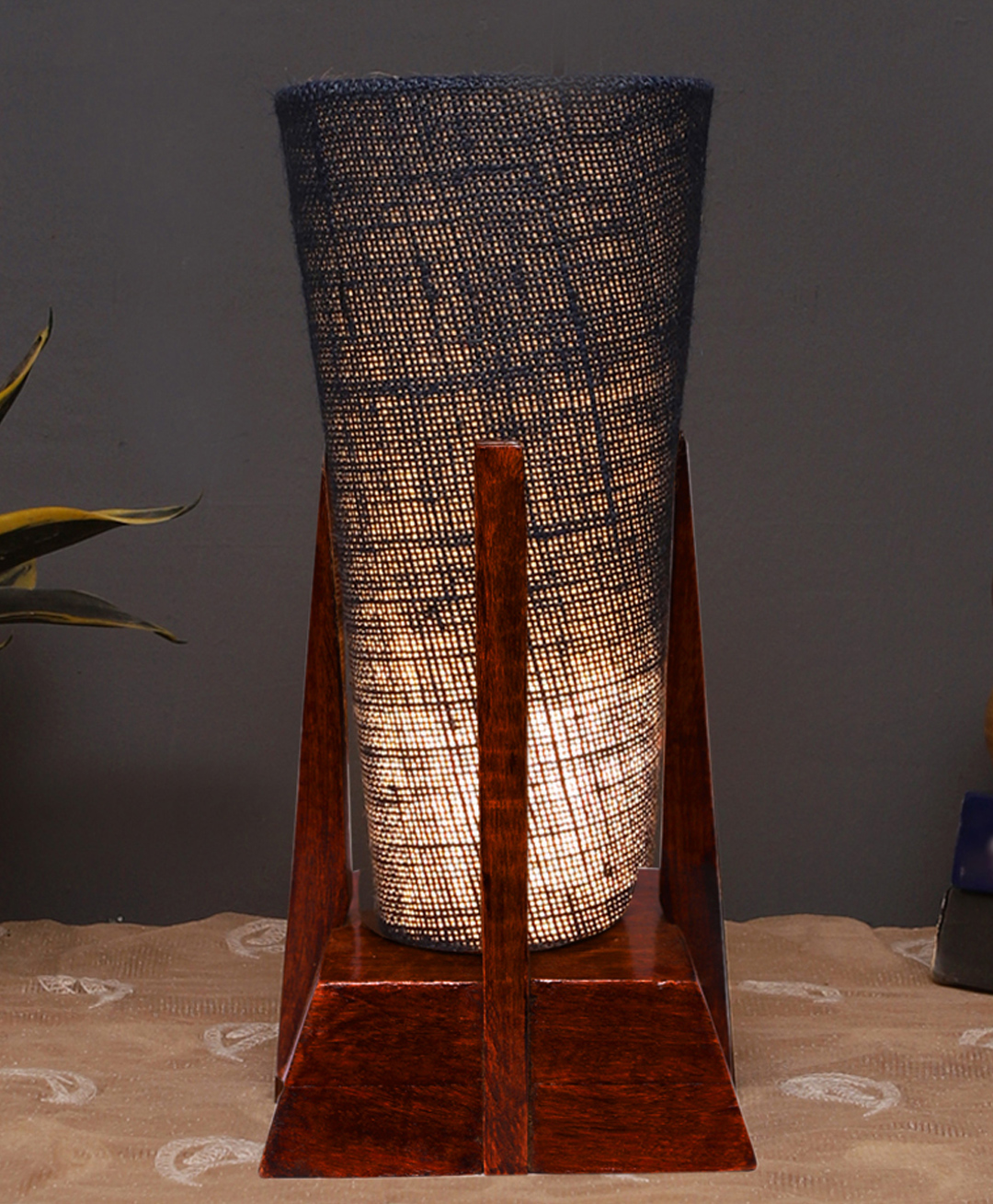 Devansh Blue Jute conical Wooden Table Lamp-image-17