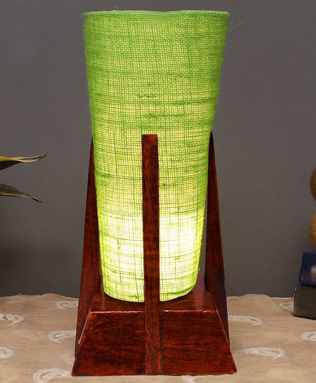 Devansh Green Jute conical Wooden Table Lamp-image-11