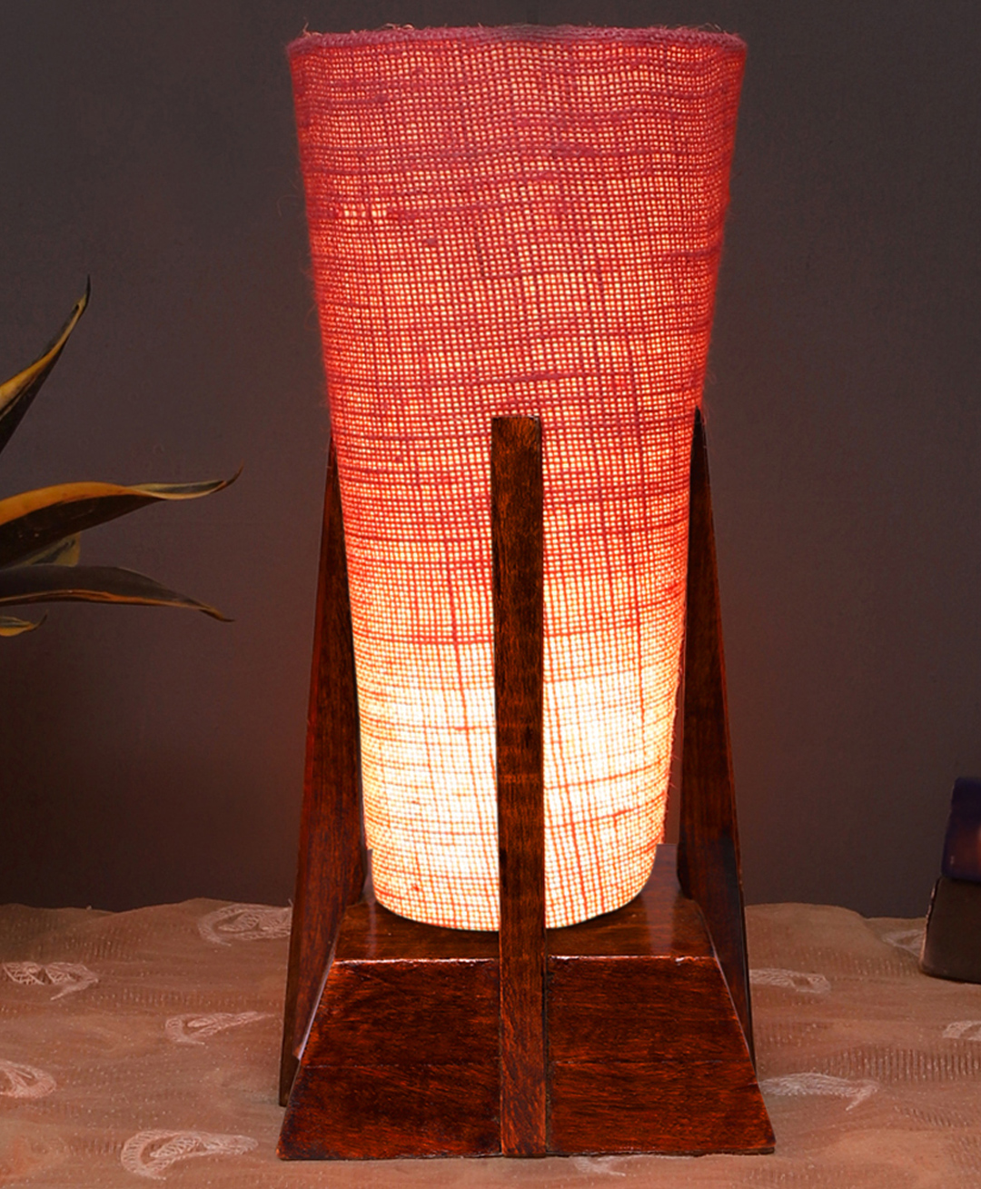 Devansh Pink Jute conical Wooden Table Lamp-image-1