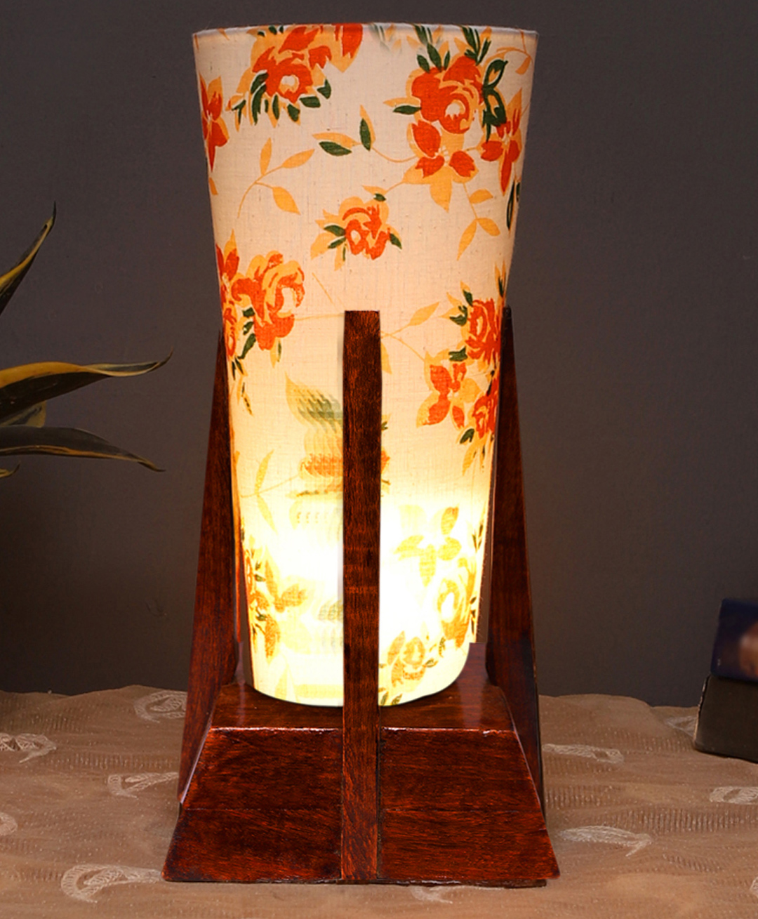 Devansh Printed Cotton conical Wooden Table Lamp-picture-28