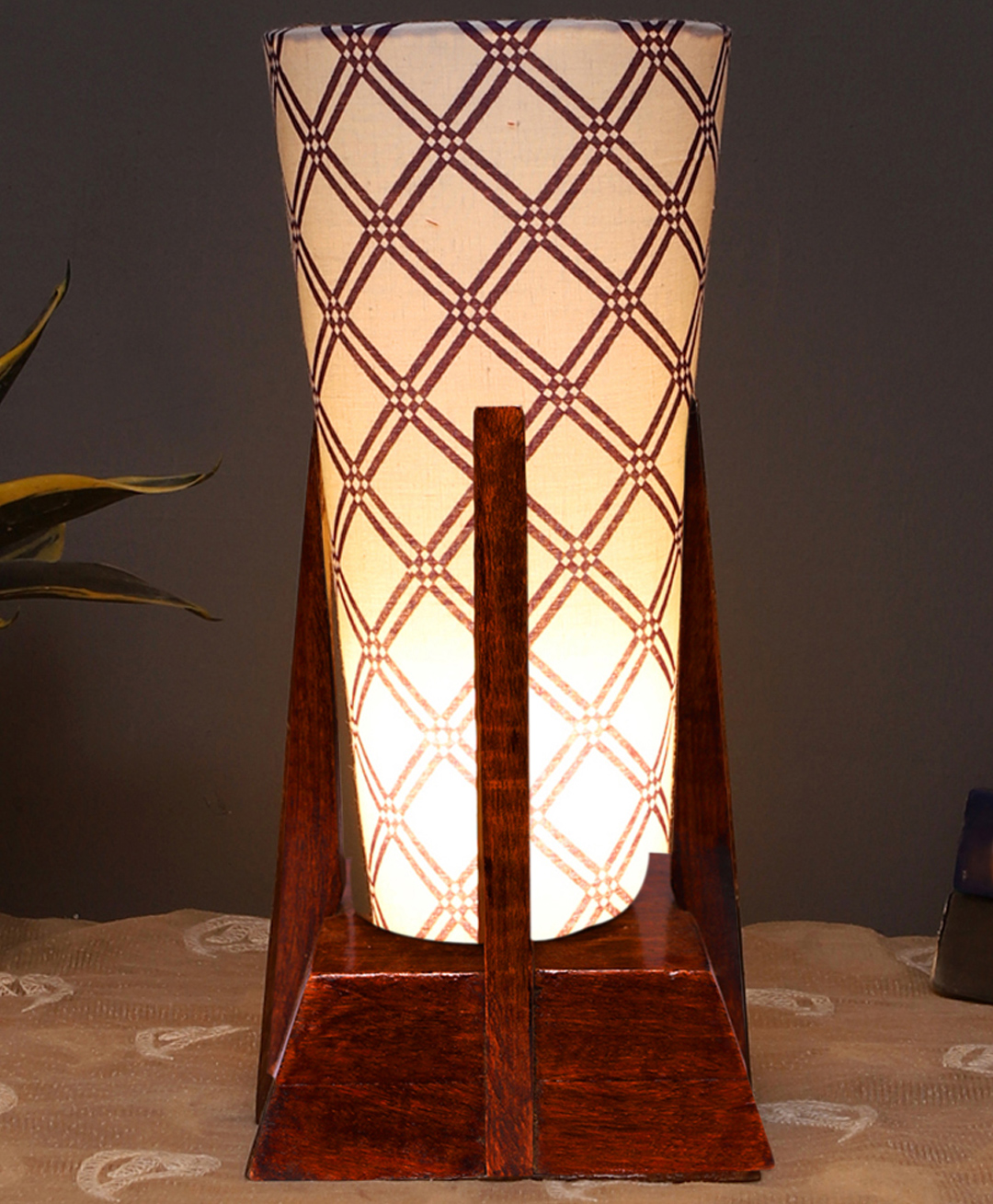 Devansh Printed Cotton conical Wooden Table Lamp-picture-27