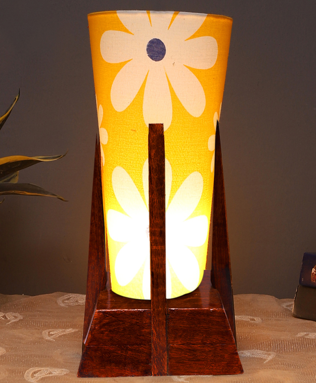 Devansh Printed Cotton conical Wooden Table Lamp-picture-26