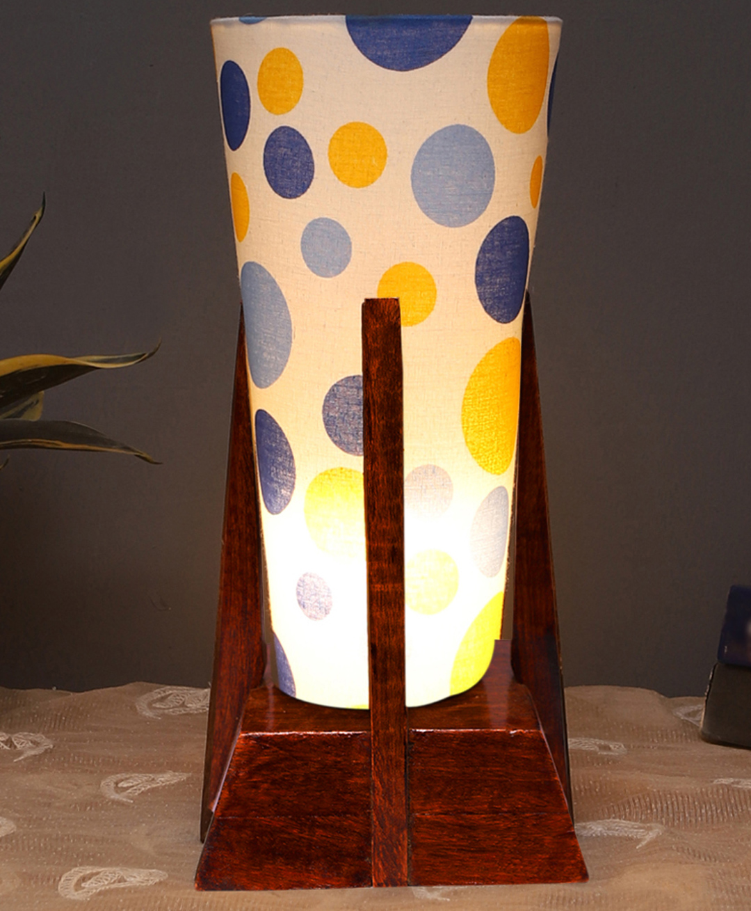 Devansh Printed Cotton conical Wooden Table Lamp-image-18
