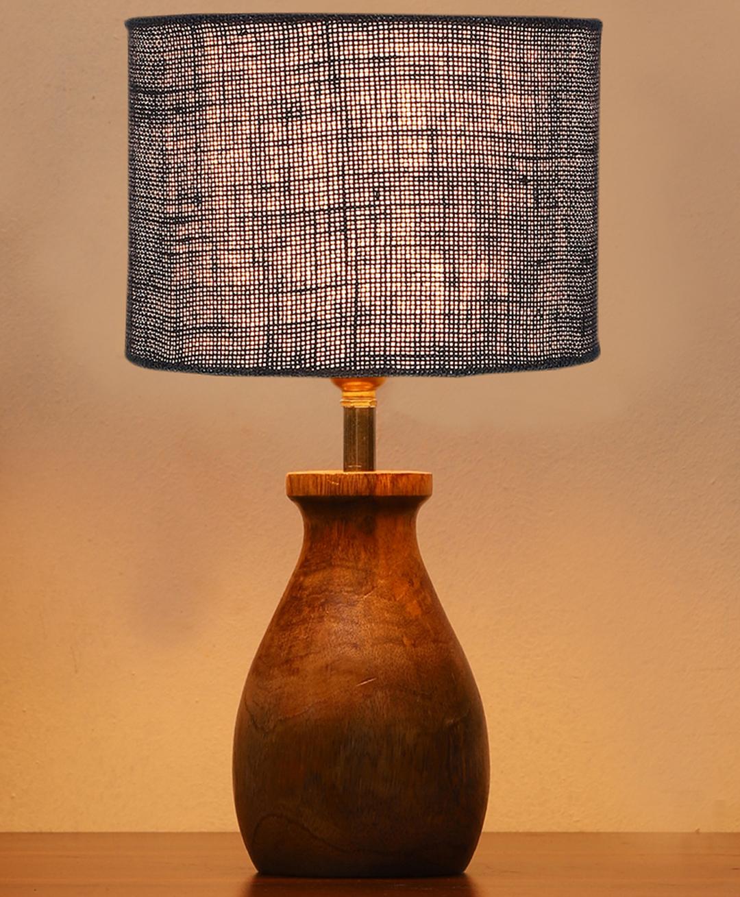 Devansh Blue Jute table lamp with Wood Natural base-image-9