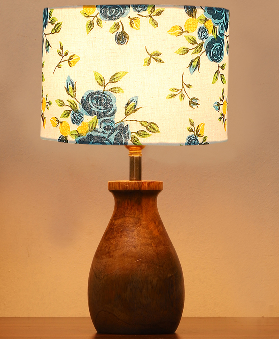 Devansh Multicolor cotton table lamp with Wood Natural base-image-7