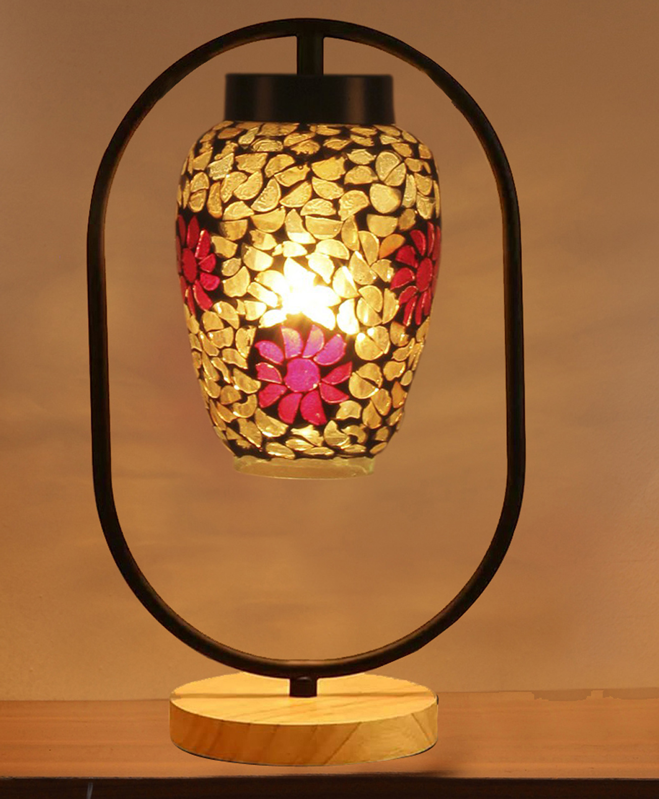 Devansh Multicolor Glass Wooden & Iron  Table Lamp-image-4
