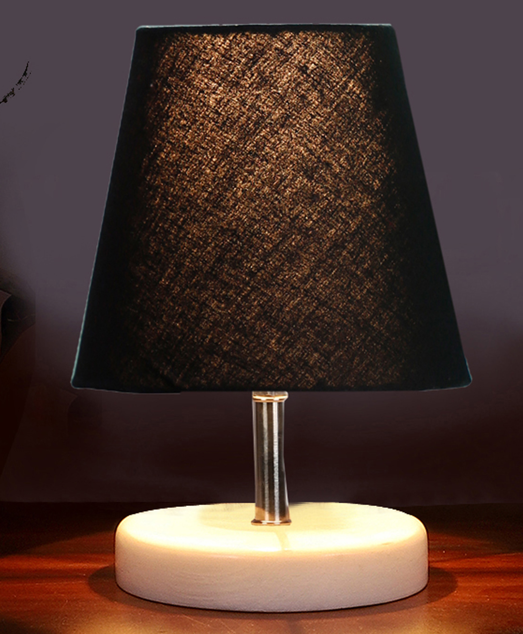 Devansh Black cotton Round Wood white Table Lamp-image-48