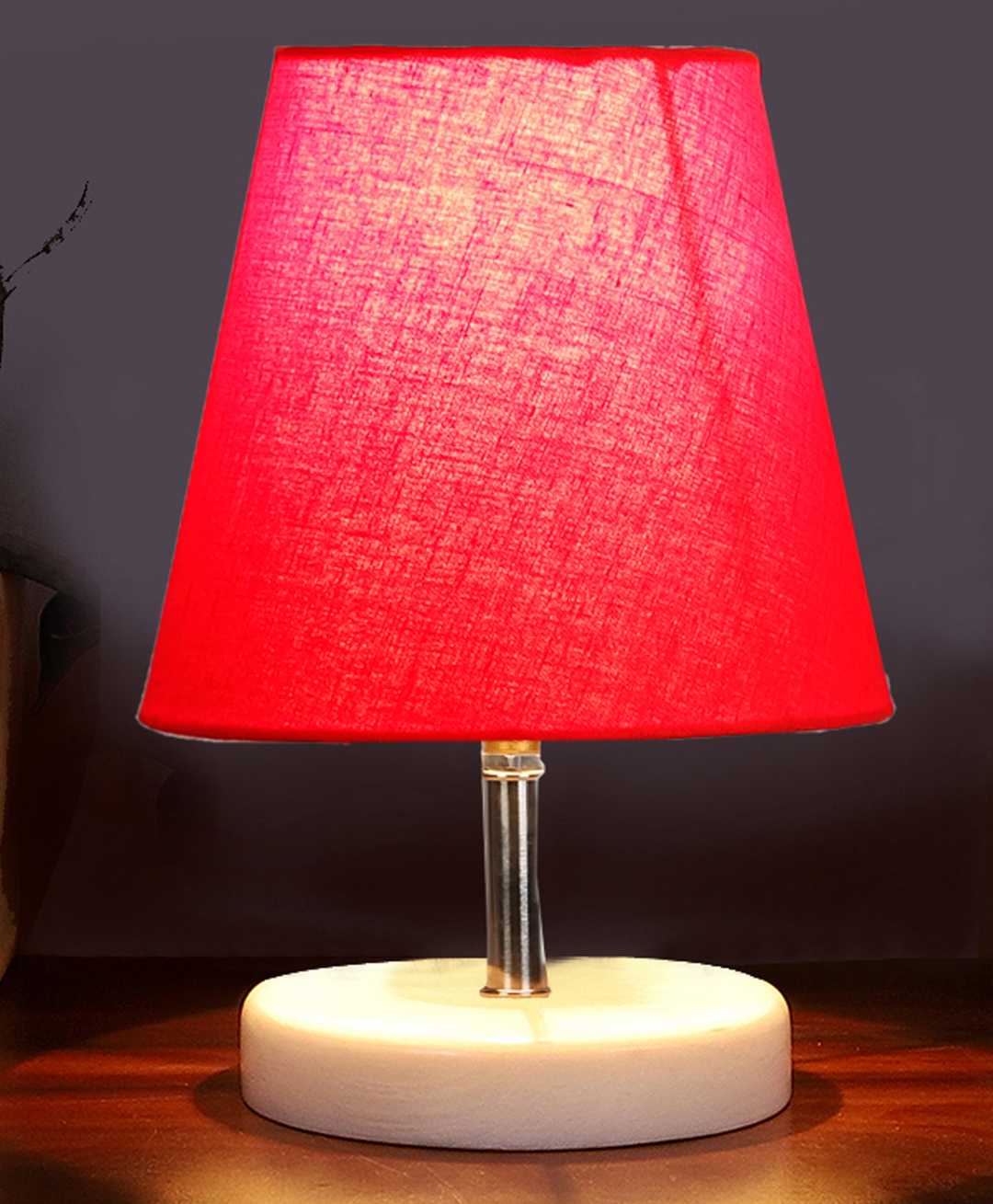 Devansh Red cotton Round Wood white Table Lamp-picture-36