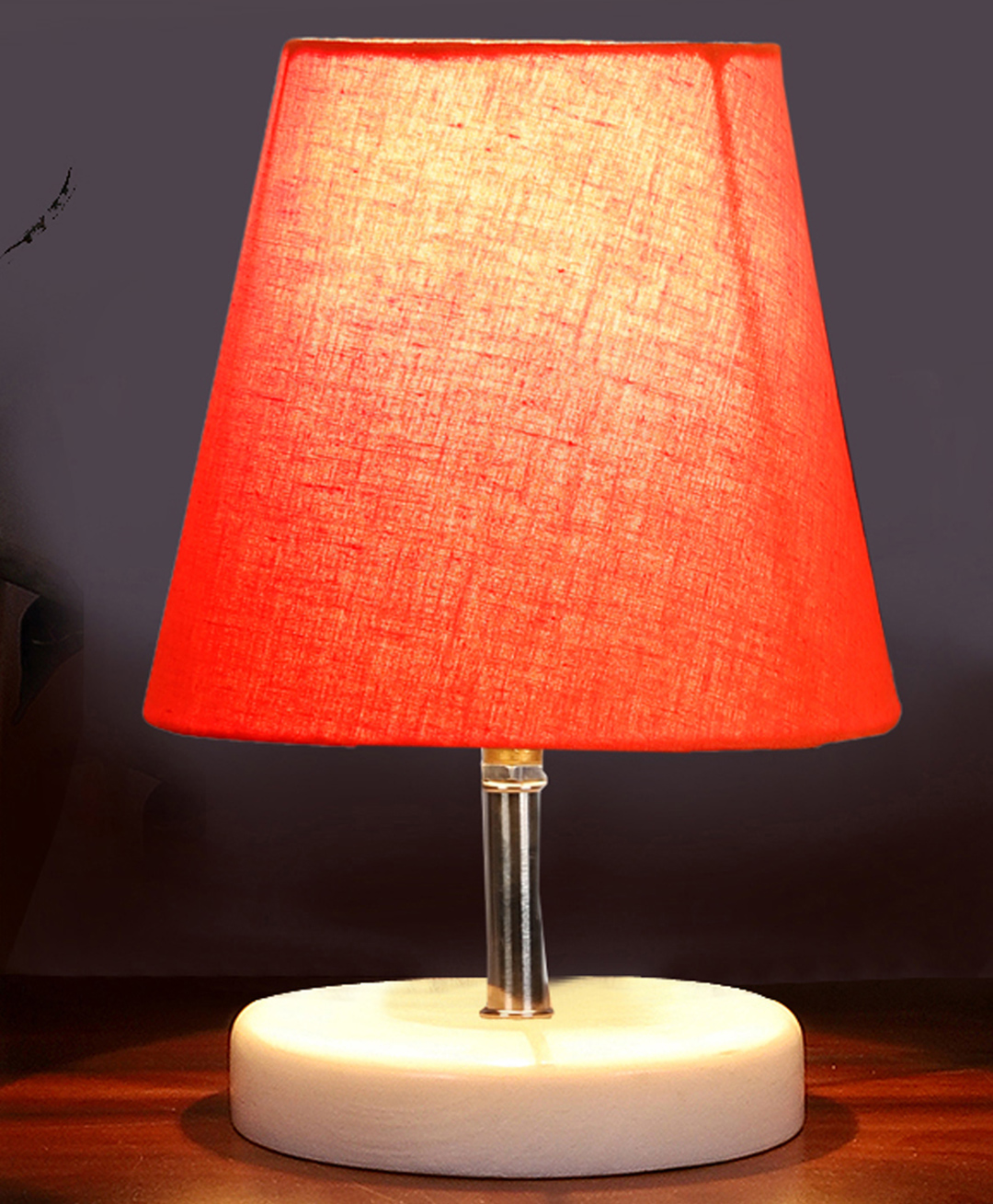 Devansh Orange cotton Round Wood white Table Lamp-image-46