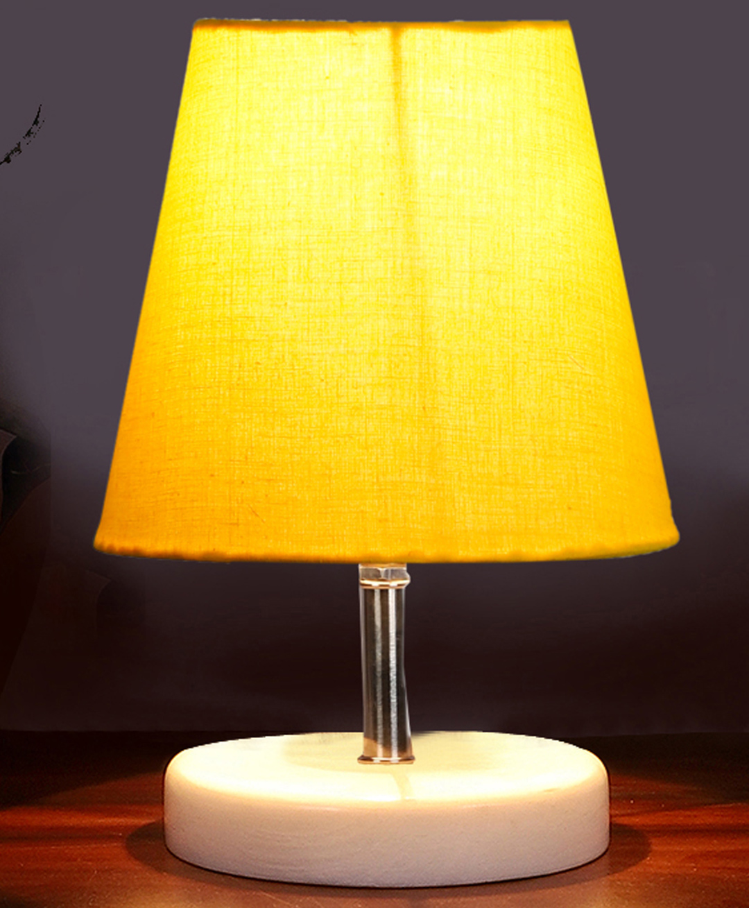 Devansh Yellow cotton Round Wood white Table Lamp-image-4